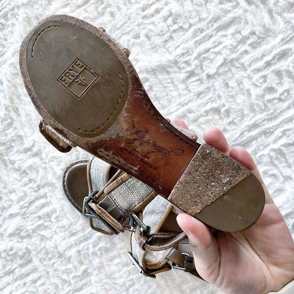 Frye Phillip Buckles Slate Cotton Twill Slingback Sandal - Picture 7 of 9